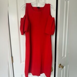 Ann Taylor Red Cold-Shoulder Midi Dress